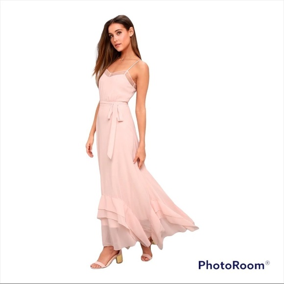 NWT LULUS Blush Pink Stars in Your Eyes Maxi Dress Bridesmaid Size Small - Picture 3 of 6
